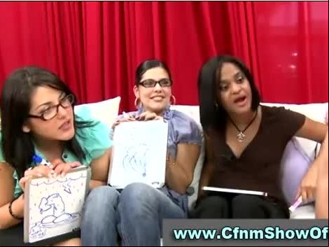 Amateur babes enjoy checking out cfnm guys cock